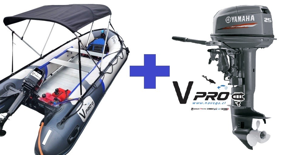 Kit TOP 2T: Motor fuera de borda Yamaha 25HP 2T con bote zodiac VPro420se